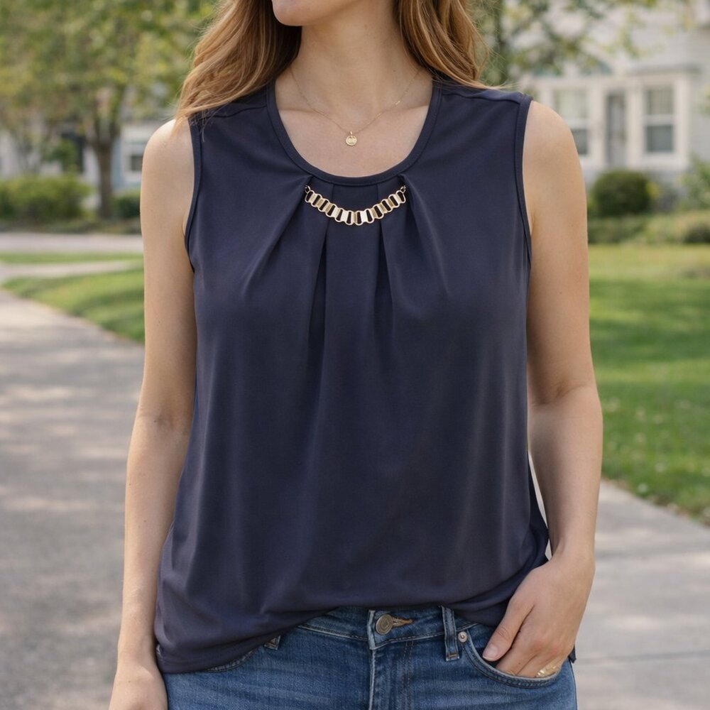 Mandy Evans Gray Sleeveless Top - partial silver chain - Sz L